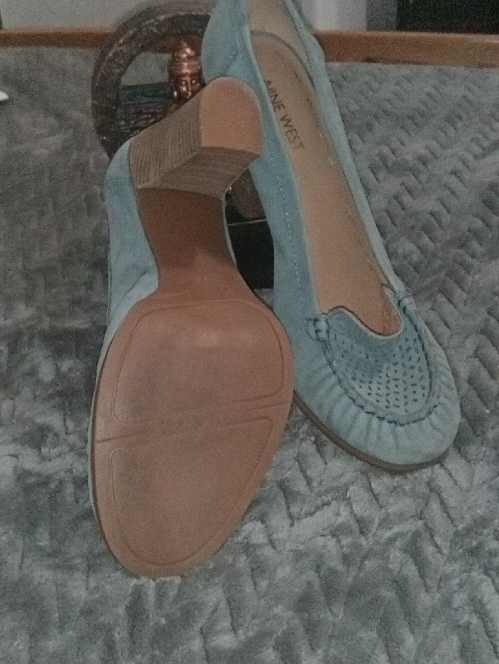 Nine West.. Worn Once Women's Suede Loafer Heels in Light Blue - Picture 2 of 2
